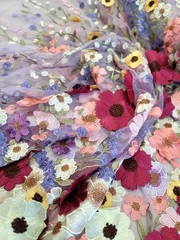 Lavender Mesh 3d Multicolor Embroidered Lace Fabric Sold By Yard Prom Dress