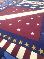 Patriotic United We Stand Red Tan Eagle Stars Stripes Fabric Panel 42″x23″ #69