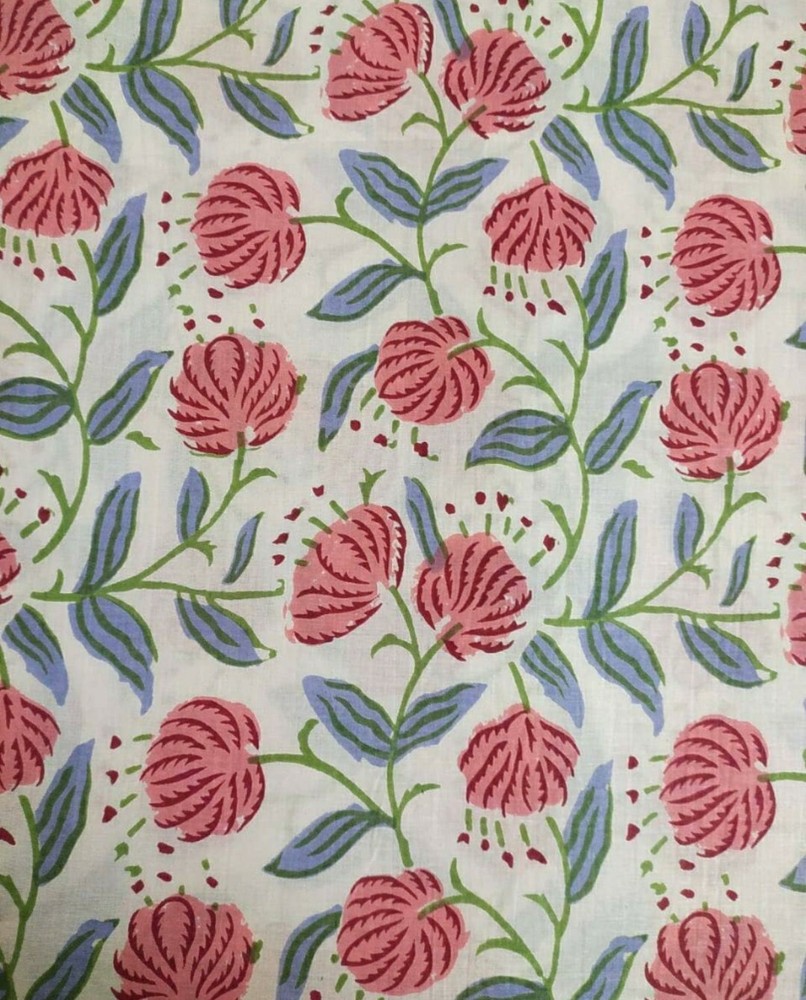 3 Yard Hand Block Print Handmade Cotton Indian Natural Sanganeri Print Fabric
