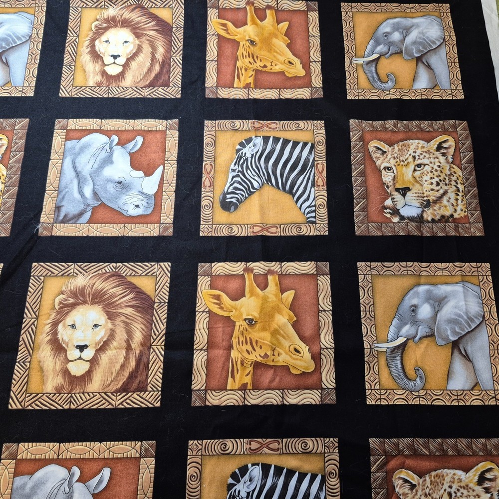 Large Safari Animals Giraffe Lion Zebra Elephant Cotton Fabric 1 1/4 Yards