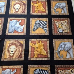 Large Safari Animals Giraffe Lion Zebra Elephant Cotton Fabric 1 1/4 Yards
