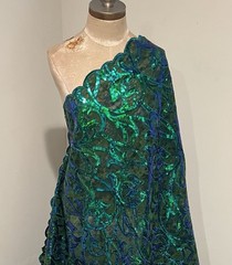 Green Blue Black Iridescent Sequins Embroidered Lace Fabric 50” Width 1 Yard