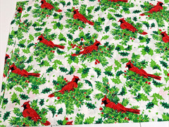 Vintage Christmas Fabric Spring Mills Red Cardinal Green Holly Berry 2 1/2 Yards