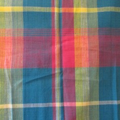 Homespun Style Plaid Fabric Blue Red Yellow Check Cotton 19″ x 46″ craft quilt