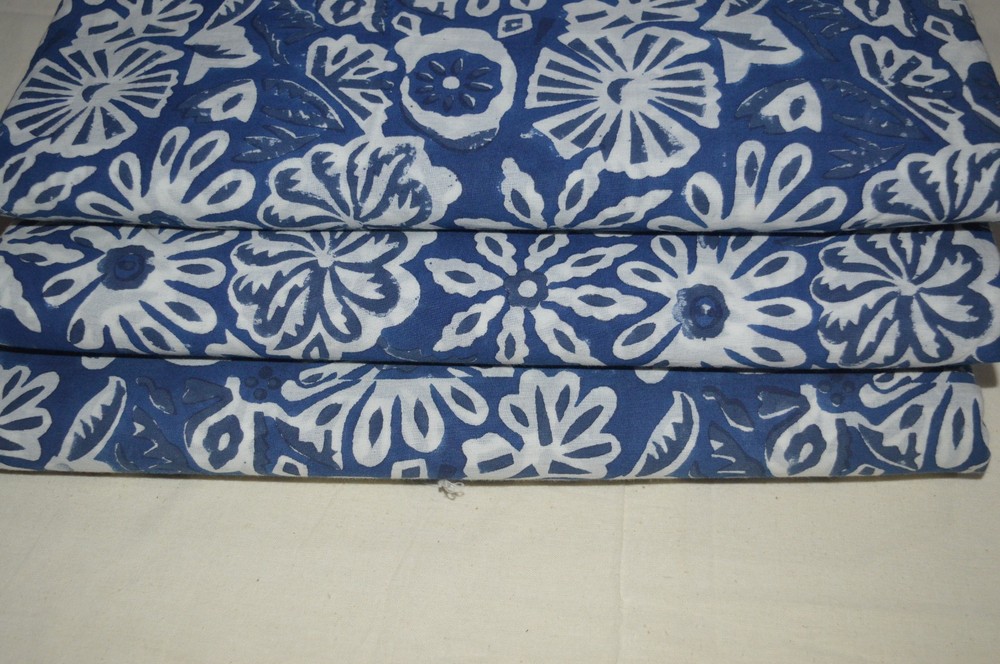 3 Yard Hand Block Floral Print 100%Cotton Fabric NO TARRIF CHARGES 100%✅ZK_190