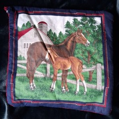 Vintage Horse Mare Colt Foal 2 Cotton Pillow Covers Cranston Fabric 12″x12″