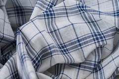 Luxury 100% Linen Shirt Fabric White Blue Check 130g 2m For Bespoke Shirt Italy