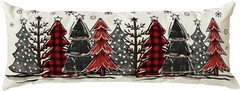 Watercolor Red and Black Buffalo Plaid Christmas Trees Long Lumbar Pillow Cover