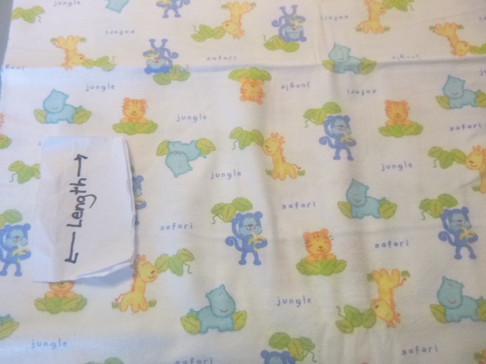 Jungle and Safari animals on White FLANNEL Fabric (44″ Wide x 60 ” long)