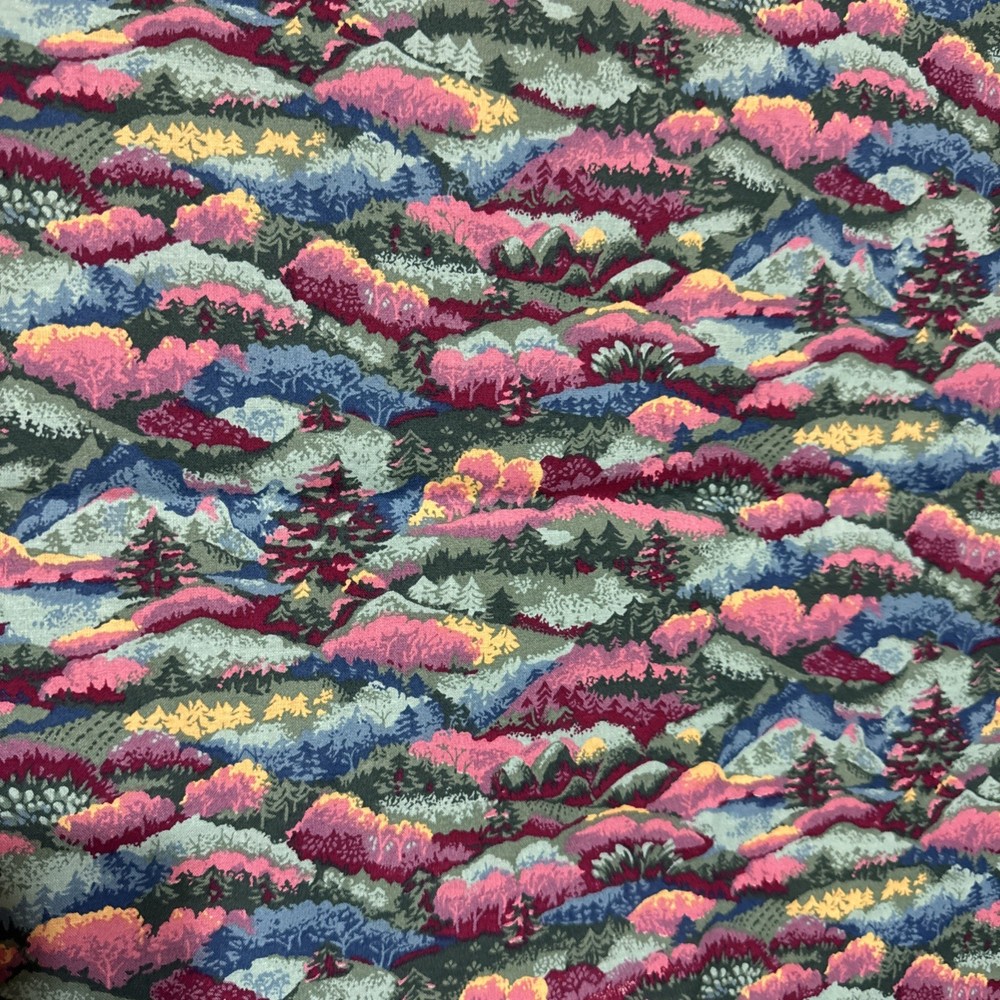VTG Spring Industries Landscape Fabric Mountains Trees Pastel BTY 90s Cotton