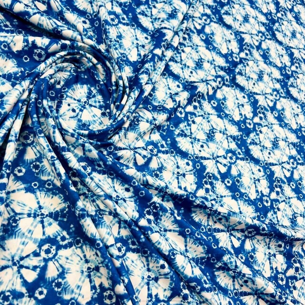 Abstract Blue and White Print Nylon Spandex Fabric 4 Way Stretch By Ya