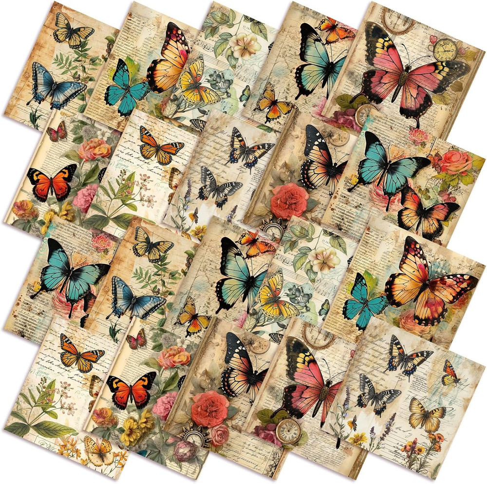 10 Pcs Vintage Butterfly Quilting Fabric Bundles 20 X 20 Inch | Retro Butterfly,