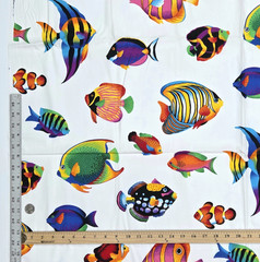 VTG VIP Cranston Tropical Aquarium Fish Bright On White Cotton Fabric 2 YD x 45″
