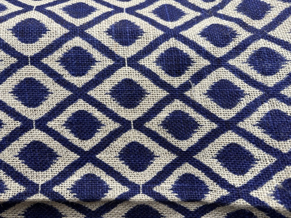 Burlap Fabric BTY Dark Blue Purple Geometric Pattern Home Decor Crafts 48”