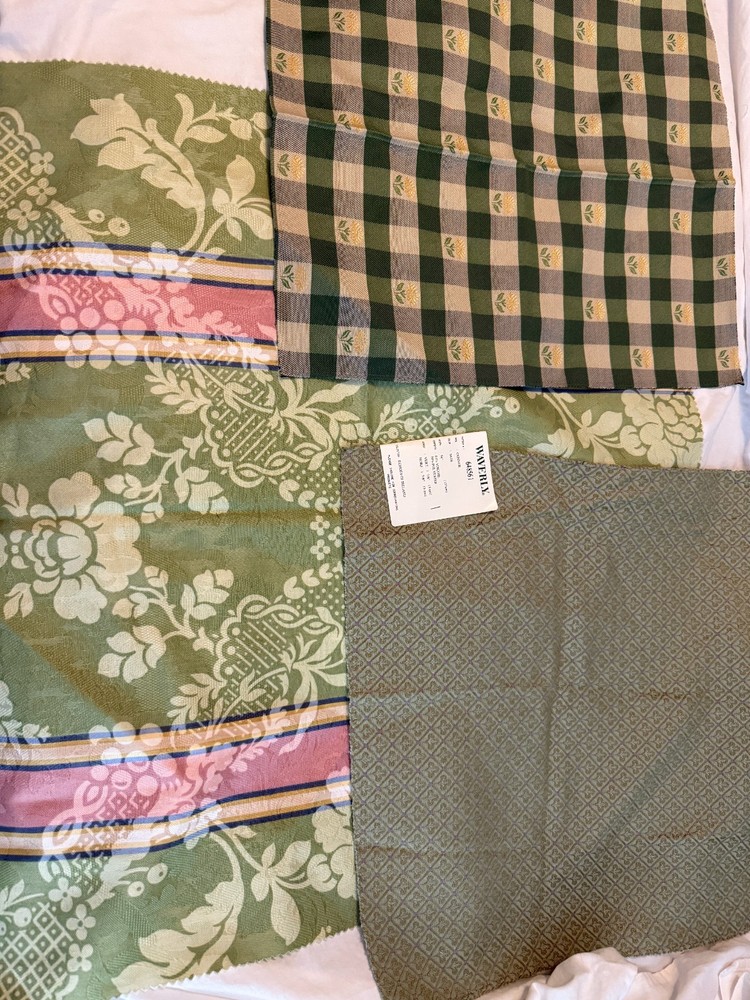 Lot of 3 shades of green print designs fabrics plaid quality floral samples