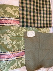 Lot of 3 shades of green print designs fabrics plaid quality floral samples