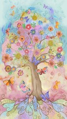 Timeless Treasures Love Spell Floral Butterfy Tree Cotton Quilt Fabric Panel