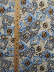 COWBOY HATS BANDANA ROPES LASSO WESTERN BLUE BEIGE COTTON FABRIC BTHY