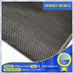 Tela De Fibra De Carbono-2X2 Tejido De Sarga 3KILO 220G 6.5 Ft X 12” Paquete De