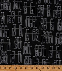 Cotton Test Tubes Chemistry Science Fair Black Fabric Print by the Yard D580.59