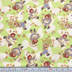 Raggedy Ann & Andy Butterflies Lime Green FLANNEL Fabric by the HALF YARD 18×44
