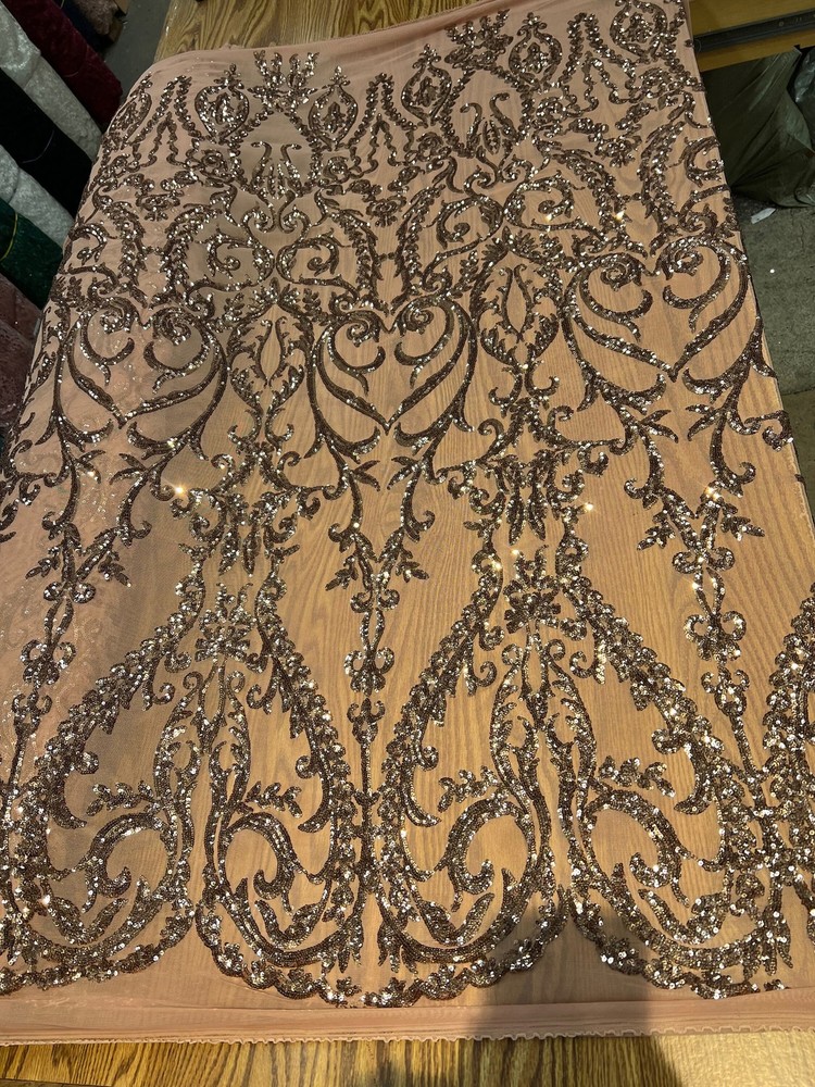 Esmeralda BRONZE Sequins on Mesh Lace Fabric by the Yard – 10102