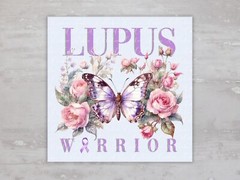 Lupus Warrior Purple Butterfly Roses Fabric Panel Sewing Quilting Block A162