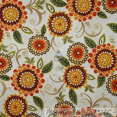 BonEful Fabric FQ Cotton Quilt Cream Red Orange Green Sunflower Flower Leaf Boho