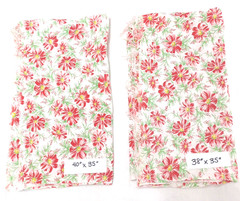 2 Pcs VTG Red White Floral Lightweight Hemp Linen Cotton Sewing Craft Fabric