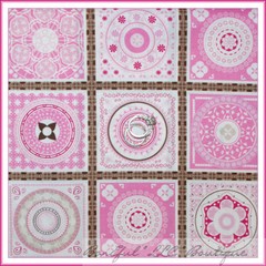 BonEful Fabric FQ Cotton Pink Brown Square Block Quilt Flower Dot Wedding Circle