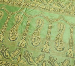 Sushila Vintage Green Art Silk Scrap Saree All Over Resham Woven 5YD Sari Fabric