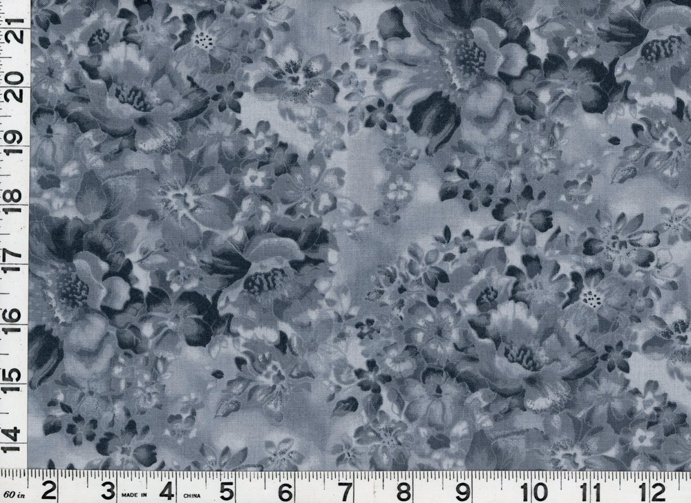 Dark & Light Gray Roses Flowers Quilting Sewing Fabric by Yard #c61