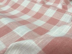 Gingham Linen Checked Fabric Plaid Material 140cm wide Dusty PINK White Check