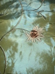 FAUX SILK FLOWERS EMBROIDERED~DRAPERY UPHOLSTERY Sold By The Yard – Green / Blue