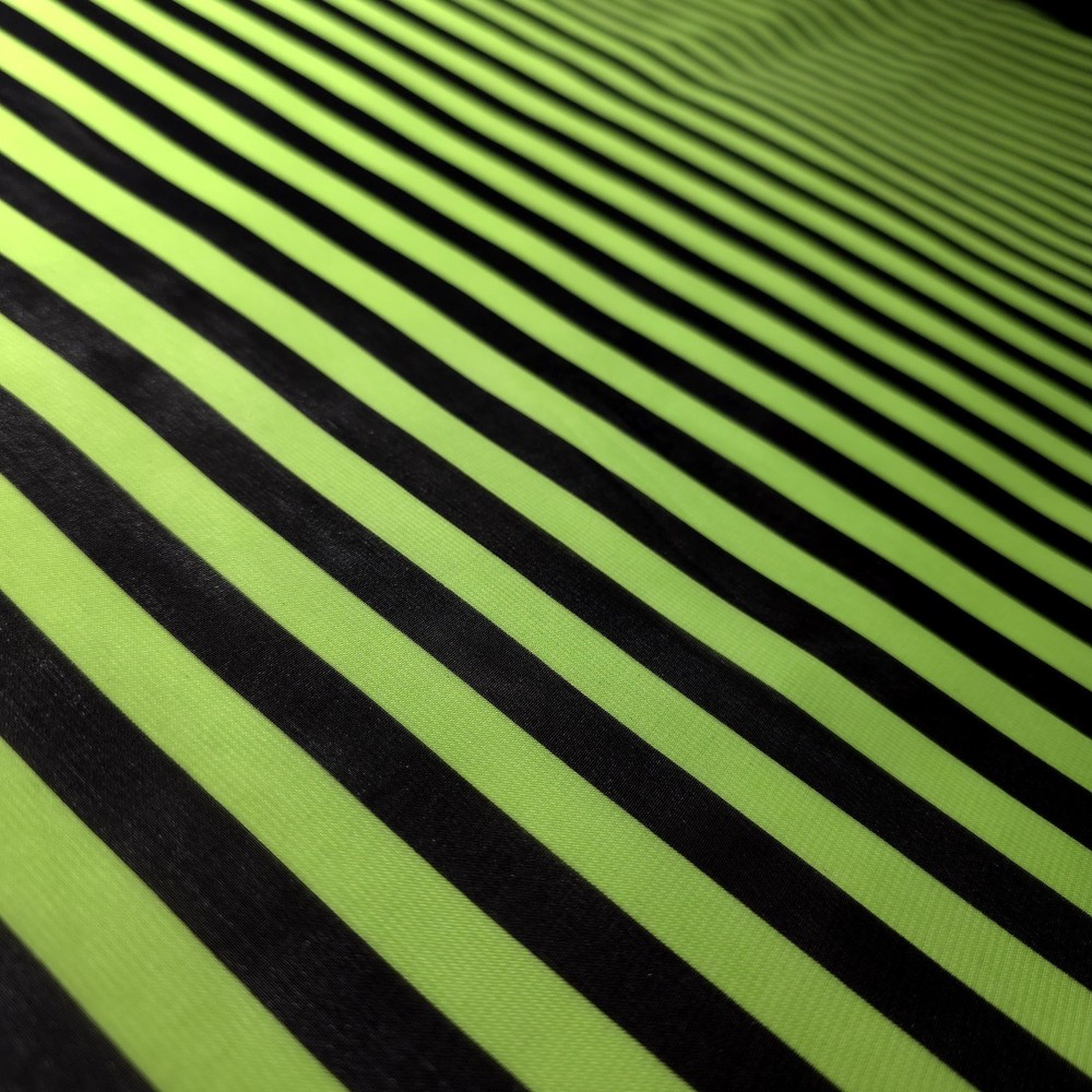 Neon Lime Green Black Striped Chiffon Fabric 58″ By The Yard Half Inch Stripe