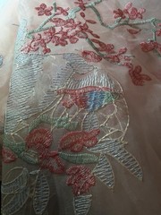 Pink Embroidered Organza Fabric Bird Floral Sheer Mesh Lace Craft 1YD Wide