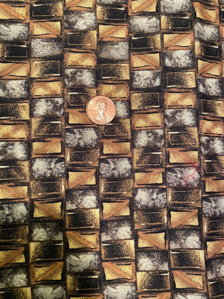 2.5 Yards Gray & Brown Brick Pictoral Quilt Cotton Fabric