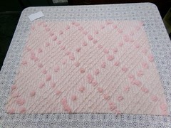 Blush Pink White Vtg Chenille Bedspread Fabric 18×24″ Geometric Diamond Puffs