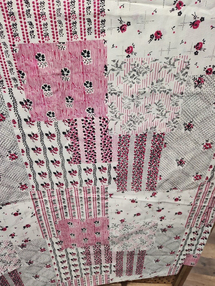 Vintage Cheater Quilt Fabric 100 Cotton Pink Black Tiny Roses Stripes