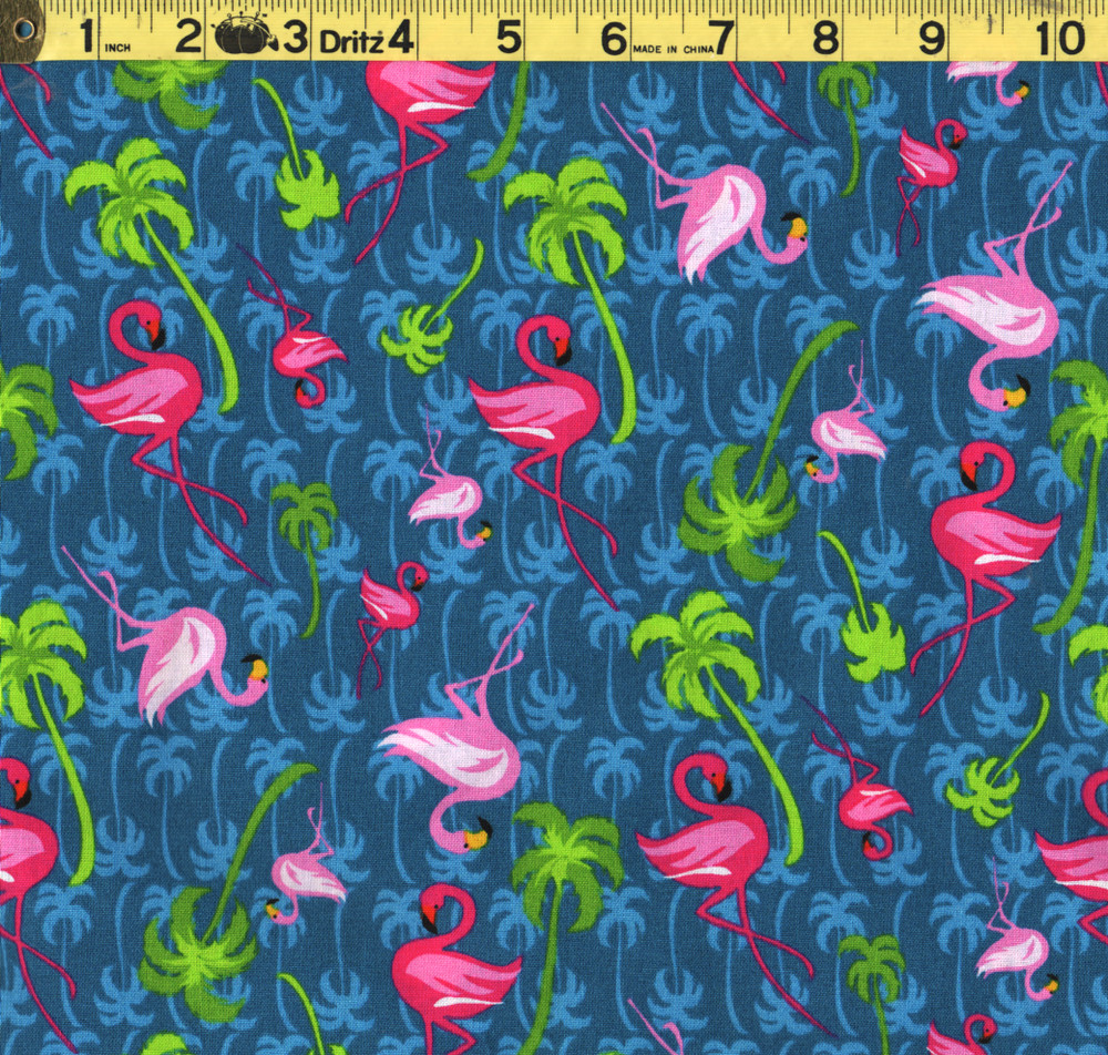 FLAMINGOS, PALM TREES, BEACH SUMMER Fabric 100% Cotton *By the Yard*