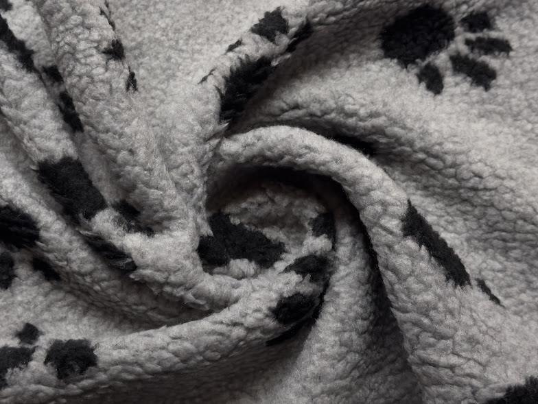 Faux SHERPA FLEECE Sheepskin Fabric Material GREY WITH BLACK PAWS