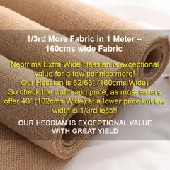 Natural Hessian Fabric Extra Wide 63” 160cm Jute Burlap, Upholstery Garden Craft