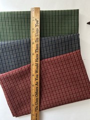 3 RED BLUE GREEN Double Windowpane Plaid Homespun Fat Quarters 100% Cotton