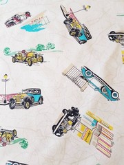 VTG Novelty Antique Cars Tossed on Map Detail by Princess Fabric # 309 BTHY
