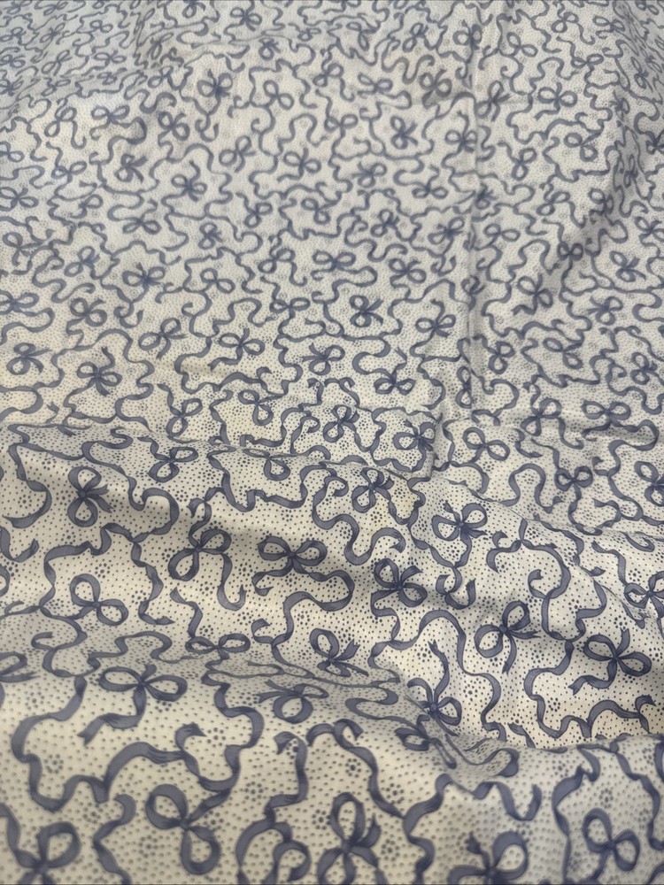 Vtg Concord Fabrics Joan Kessler 52 X 7 Yds Blue Bow On White Beauregard