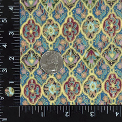 Tiny Flowers Mosaic Tiles Mini Print Metallic Gold Hi-Fashion Cotton Fabric BTY