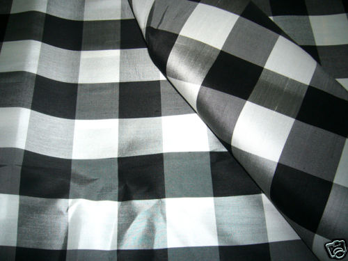 BLACK WHITE GINGHAM CHECK 100% SILK FABRIC for BLOUSE DRESS SHIRT TABLECLOTH