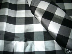 BLACK WHITE GINGHAM CHECK 100% SILK FABRIC for BLOUSE DRESS SHIRT TABLECLOTH