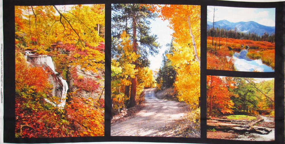 Autumn Scenic Waterfall Tree Cotton Fabric Red Rooster Fallscapes 22″X44″ PANEL