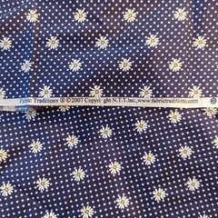 2 Yards 7″ Daisy Floral Dark Blue White 100% Cotton Quilting Fabric Single Piece